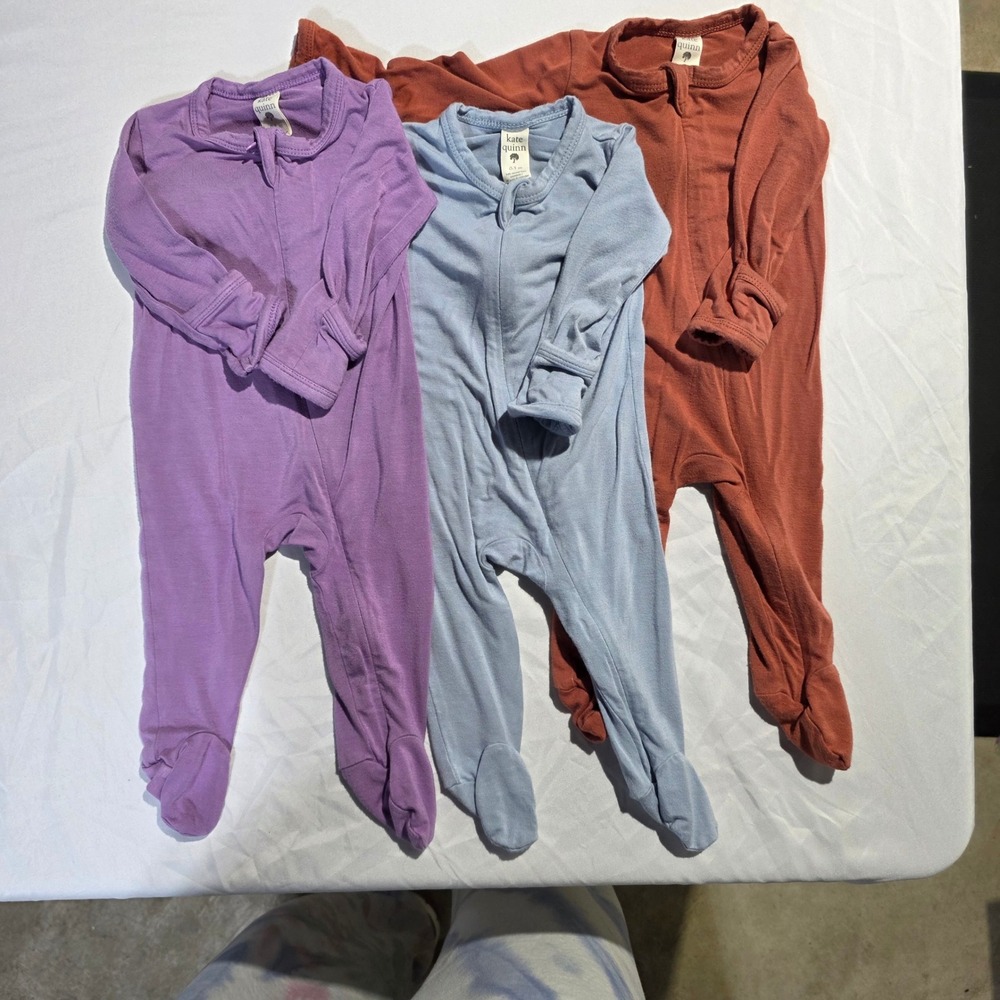Kate Quinn Bamboo Viscose Footie Sleeper Bundle 3 Pack 0-3M Blue Purple Rust